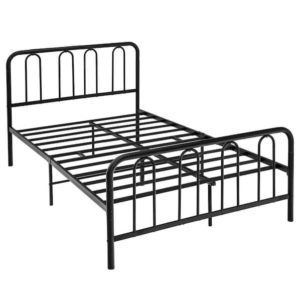 ANGELES HOME Black Metal Frame Full Size Platform Bed with Headboard and Footboard