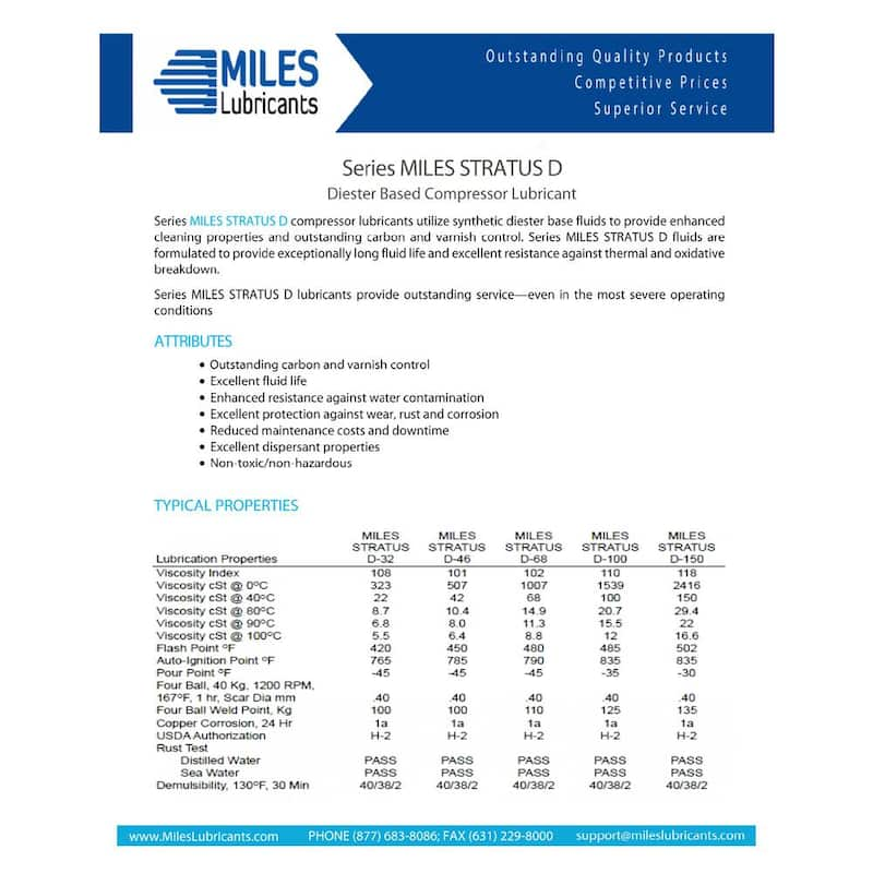 Miles Stratus D 150 - 5 Gal. Diester Based-Synthetic Rotary Compressor Fluid