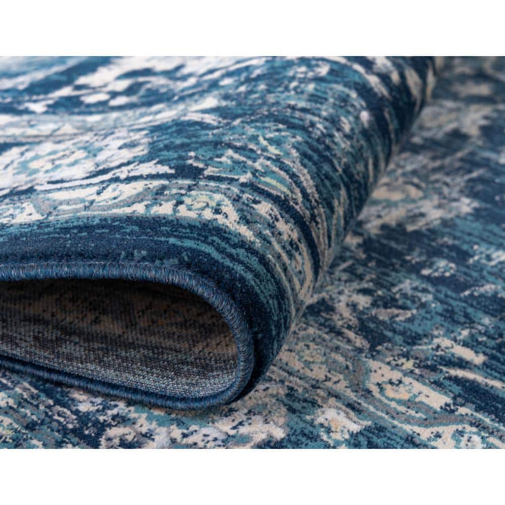 Navy Blue and Beige 6' x 9' Synthetic Stain-Resistant Area Rug