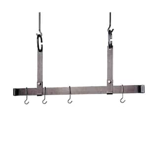 Handcrafted 36 in. Adjustable Ceiling Bar with 6 Hooks Hammered Steel