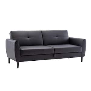 81.5 in. Black PU Leather Modern Convertible Folding Futon 2-Seat Sofa Bed with Storage Box