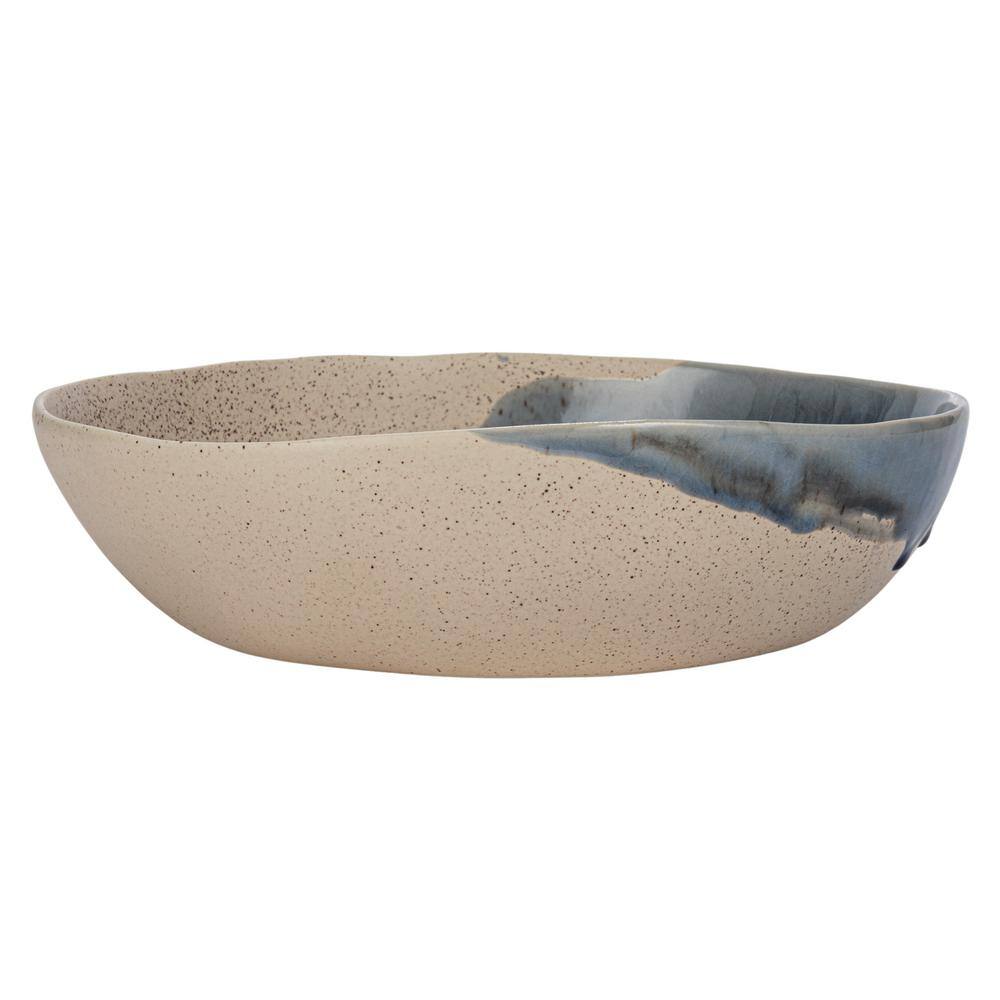 Blue and Cream Crackle Glaze Ceramic Serving Bowl