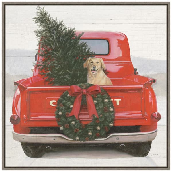 Amanti Art 22 in. Christmas In the Heartland IV Dog Christmas Holiday Framed Canvas Box Wall Art