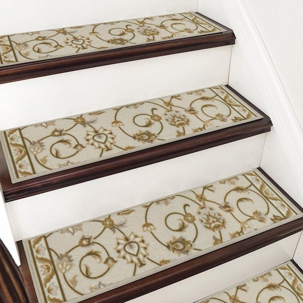 Polyester 8 in. x 30 in. Stair Tread Cover Non Slip Taupe Brown (Set of 15)