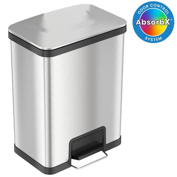 13 Gal. / 49 Liter Stainless Steel AirStep Household Metal Trash Can with Odor Filter