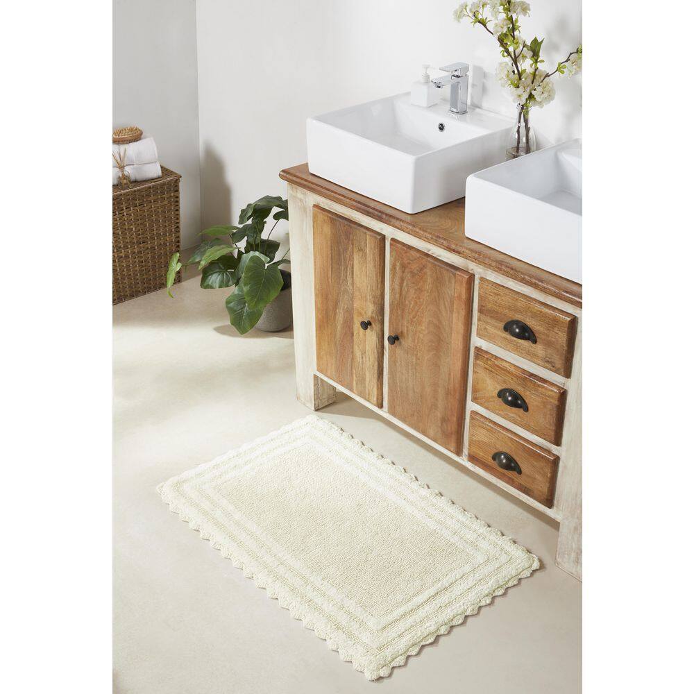 2-Piece Ivory Crochet Edge Bath Rug, 20x32 & 17x24, Neutral, Cotton Sold by at Home