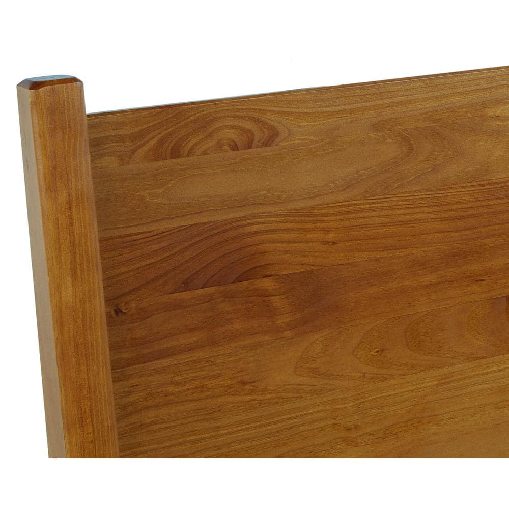 Queen Size Castanho Pine Wood Mid-Century Panel Bed