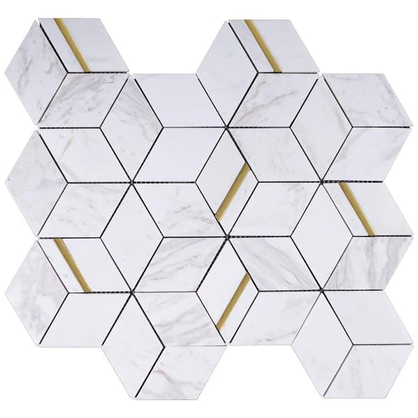 MOLOVO Natural Dorato White Gold 11.42 in. x 13.39 Honeycomb Polished Marble Mosaic Tile Sample