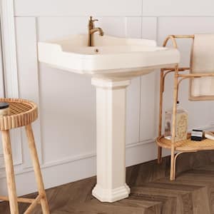 23 in. W x 19 in. D Rectangular Vitreous China Pedestal Combo Bathroom Sink in Bone with Overflow and 1-Faucet Hole