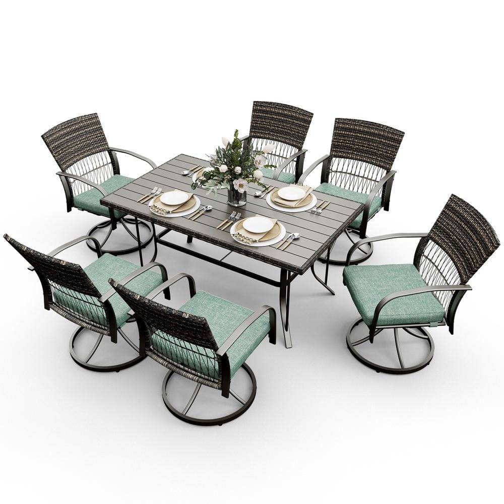 ꙳★*゜♻️ PATIO ꙳★*゜ OVIOS Vinceny Gray 9-Piece Wicker Patio Rectangle Fire Pit