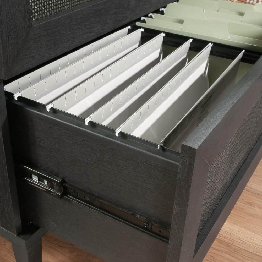 Raven Oak 2-Drawer Lockable Lateral File Cabinet with Rattan Inserts