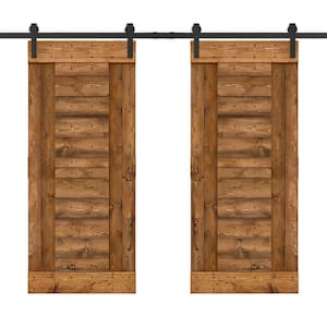 60 in. x 84 in. Walnut Stained DIY Knotty Pine Wood Interior Double Sliding Barn Door with Hardware Kit