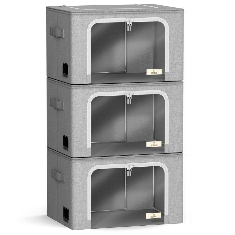 Storage Bins, Stackable and Foldable Clothes Organizer Bags, Gray 17 in. x 