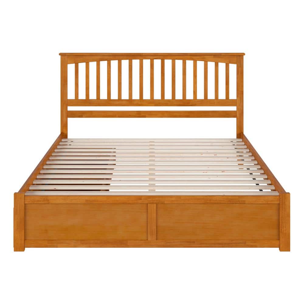 King Light Toffee Solid Wood Platform Bed with Storage Drawers