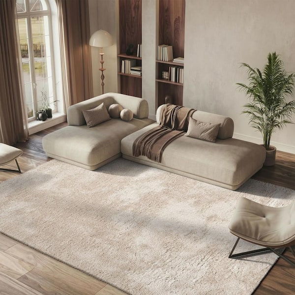 South Beach Shag 10 ft. x 14 ft. Champagne Solid Color Gradient Area Rug