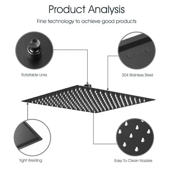 1-Spray Patterns 12 in. Single Wall Mount and Ceiling Mount Square Rain Fixed Shower Head in Matte Black