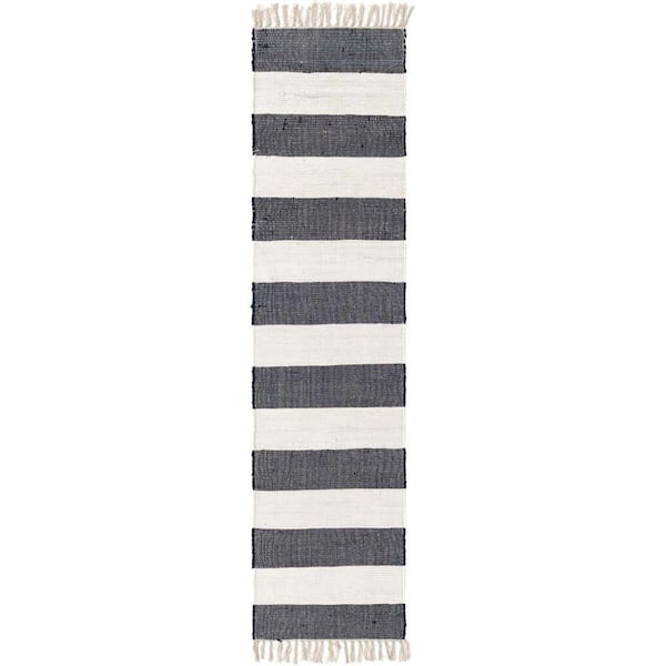 Unique Loom Chindi Rag Striped Navy Blue 2 ft. 2 in. x 8 ft. Area Rug