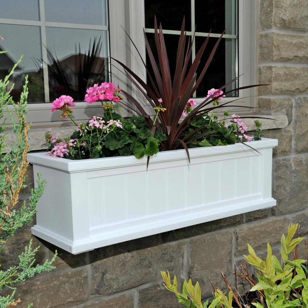 Cape Cod 36" White Polyethylene Self-Watering Window Box Planter