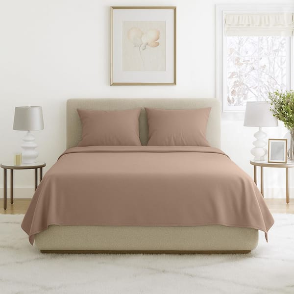 Lavish Home 4-Piece Taupe Solid 75 Thread Count Polyester Queen Sheet Set