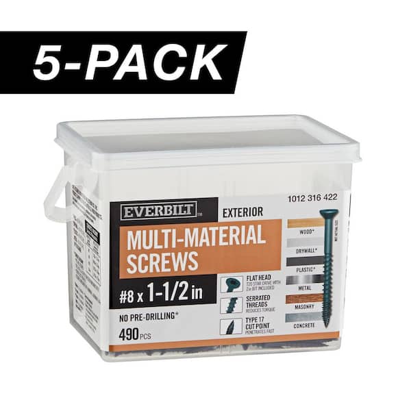 5-Pack #8 x 1-1/2 in. Black 6-Lobe Star Drive Exterior Flat Head Multi-Material Screw (15 lb. / 2,450-Piece)