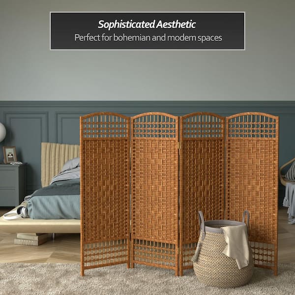 4 ft. Short Fiber Weave Folding Screen - Dark Beige - 4 Panels