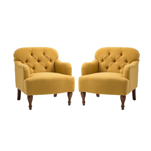 JAYDEN CREATION Sabini Mustard Armchair with Button-Tufted Back (Set of 2)