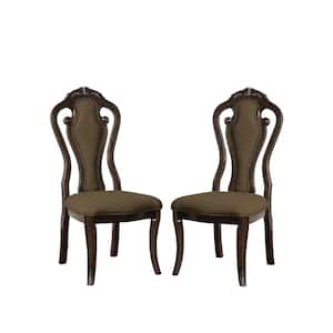 Rosalina Walnut and Beige Traditional Style Side Chair