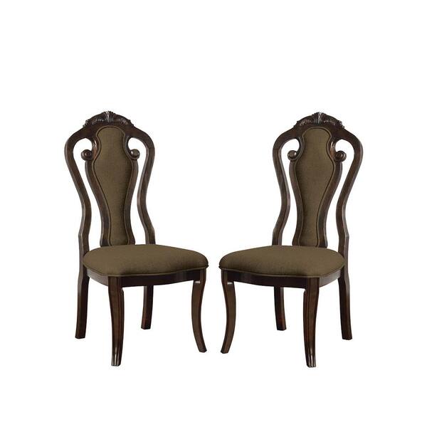 William's Home Furnishing Rosalina Walnut and Beige Traditional Style Side Chair