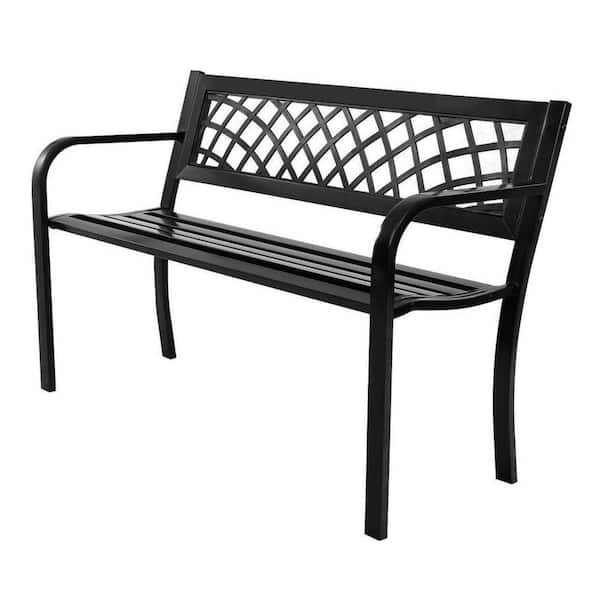 46 in. W Black Matel Grid Outdoor Garden Bench