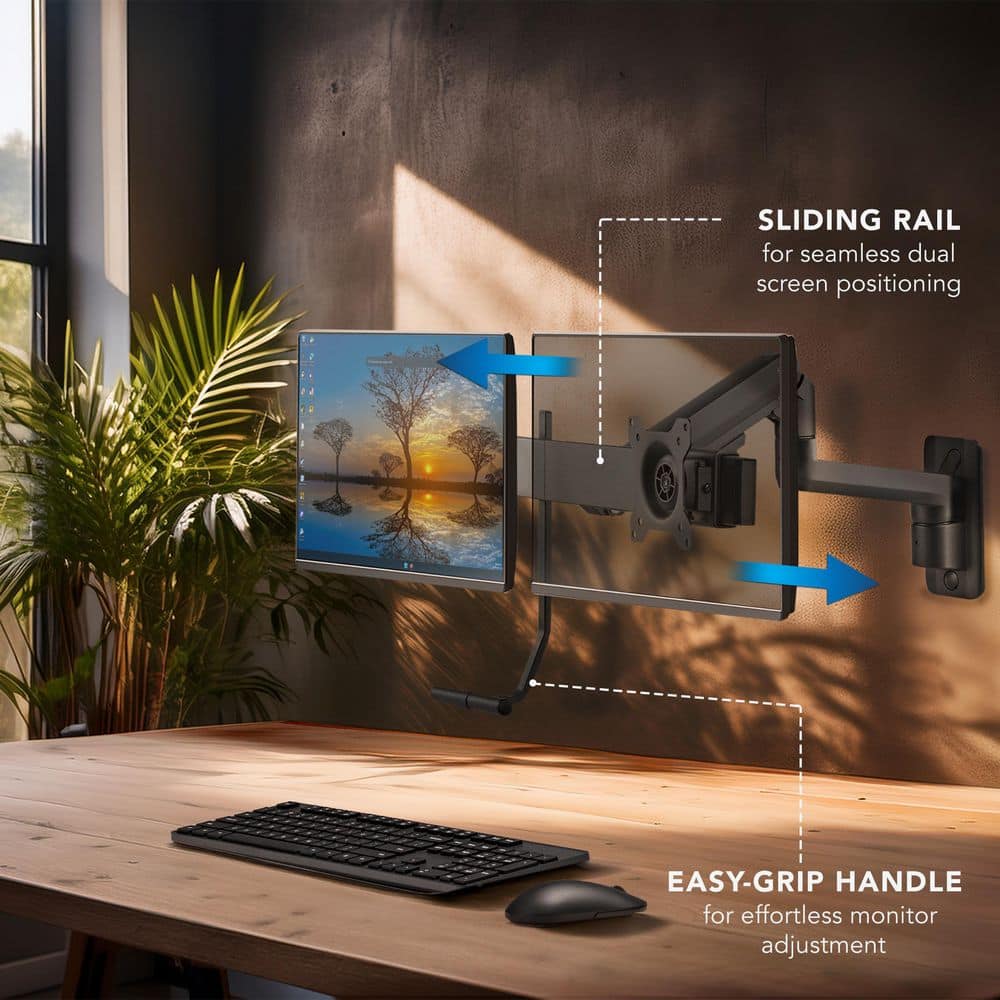 Mount-It! Dual Monitor Wall Mount with Gas Spring Arm and Crossbar for monitors up to 32" | holds up to 19.8 lbs per monitor | MI-12010 - Thumbnail 4