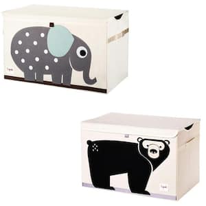Collapsible Multi-Colored Toy Chest Storage Bin Bundle with Elephant Plus Bear (2-Pack)