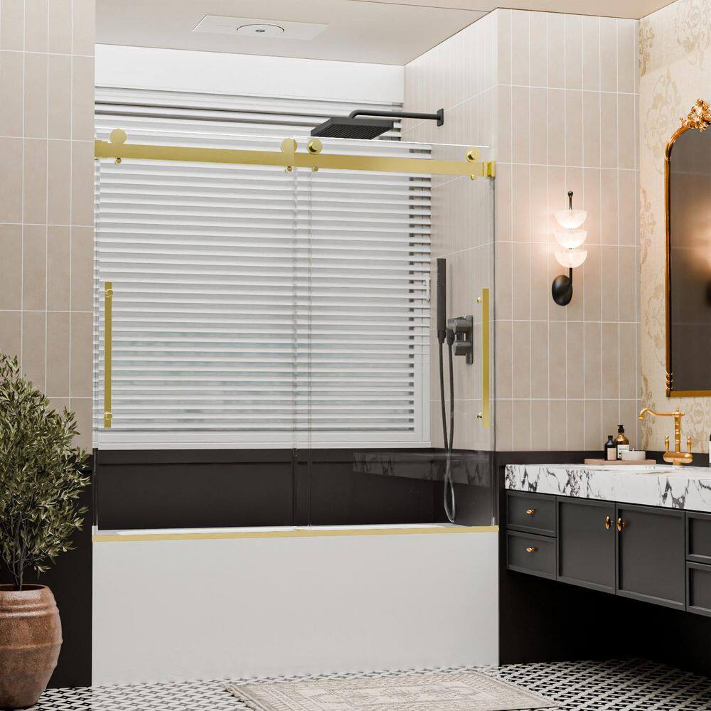 56 in. - 60 in. W x 58 in. H Double Sliding Frameless Tub Shower Door in Oil Rubbed Bronze with Fluted Glass price history on PriceWatchPro