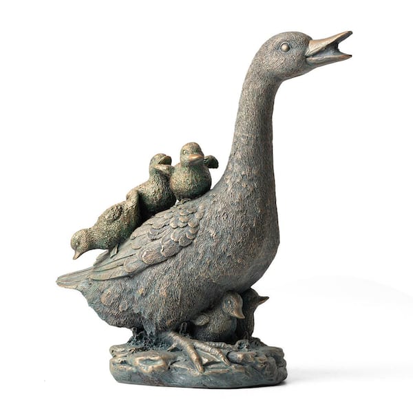 Glitzhome 15 in. H Resin Faux Bronze Duck Garden Statue