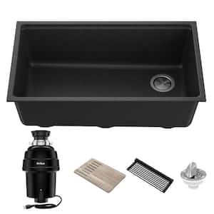 Bellucci Black Granite Composite 32 in. Single Bowl Undermount Kitchen Sink with WasteGuard 1 HP Garbage Disposal