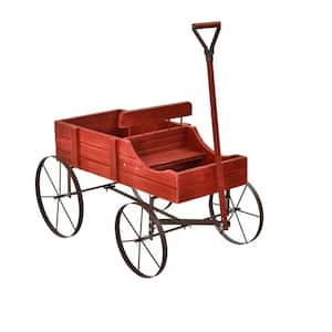 24.5 in. x 13.5 in. x 24 in. Wood Wagon Plant Bed, Plant Stand with Metal Wheels for Garden Yard Patio
