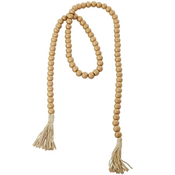 Litton Lane 80 in. Gold Handmade Mango Wood Round Metallic Long Carved Beaded Garland with Tassel