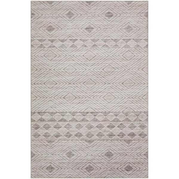 Yuma Beige 3 ft. x 5 ft. Geometric Indoor/Outdoor Washable Area Rug