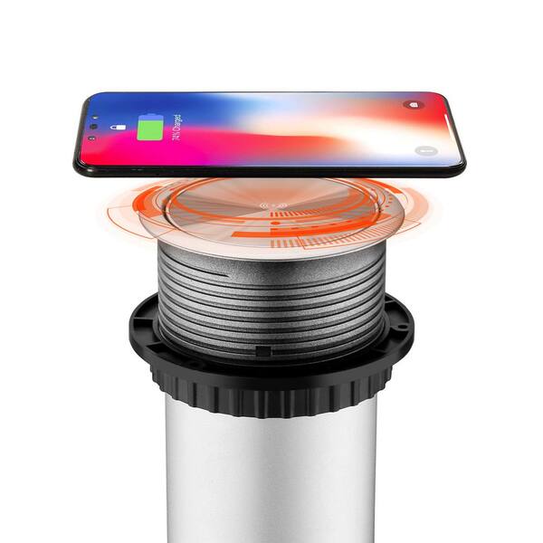 Link2Home 2-Outlets Automatic Pop Up with 10-Watt Induction Wireless Charger, 2 USB 3.4A, Splash Resistant, LED Light