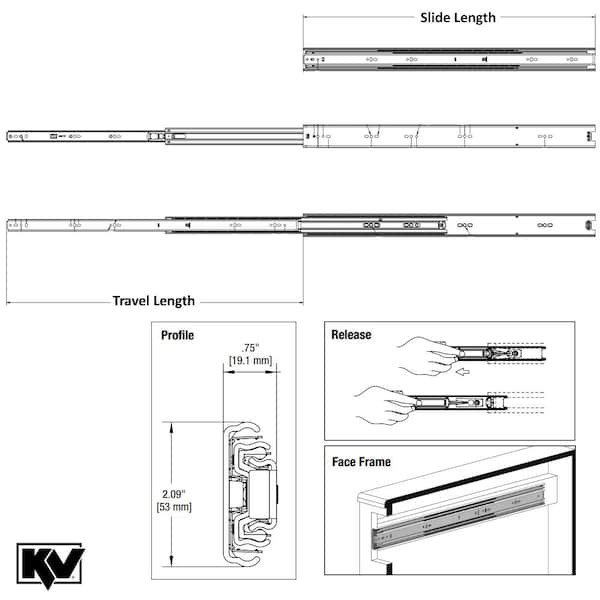 16 Drawer Slide, Full Extension, Heavy Duty, 03320-016-44