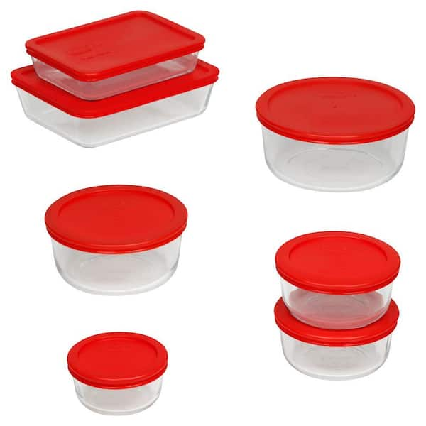 Pyrex Simply Store 14-Piece Glass Storage Set with Red Lids