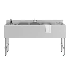 60 in. Three Compartment Stainless Steel Commercial Bar Sink with 3 in. Backsplash and Dual Drainboard with Faucet, NSF