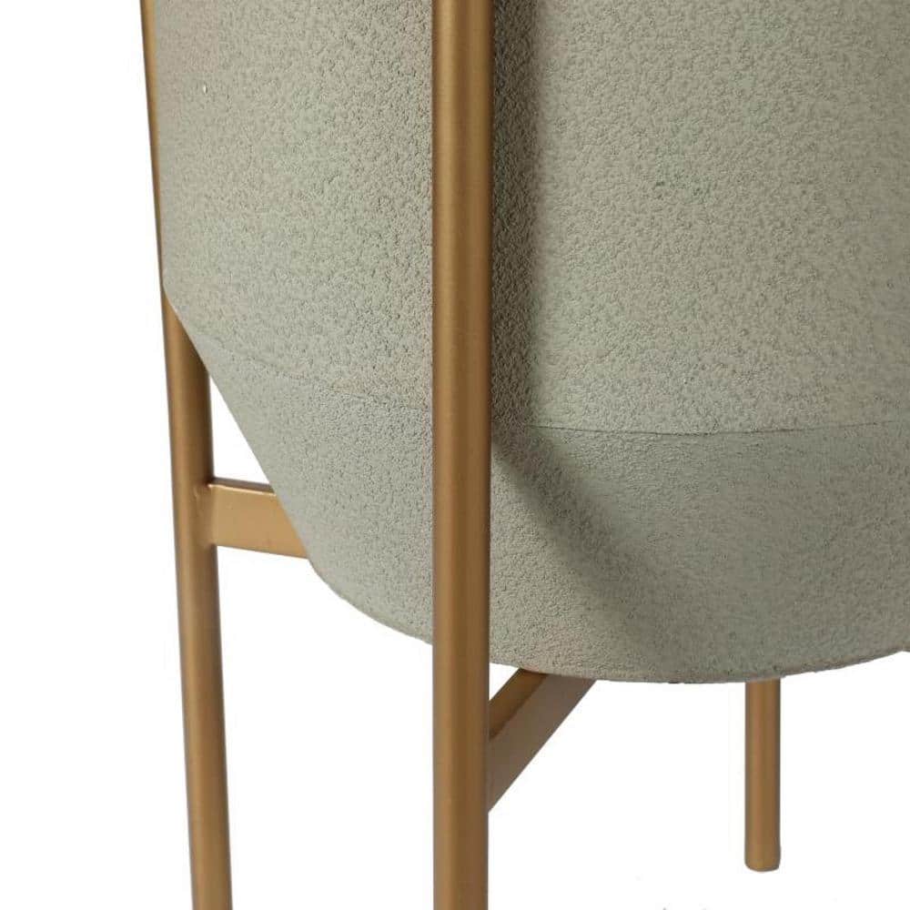 Set of 2 Gray and Off White Metal Planters with Gold Stand