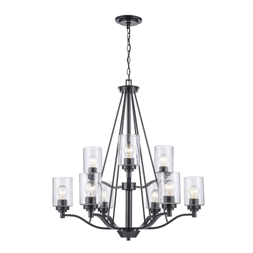 UPC 736916713870 product image for Simi 9-Light Black Tiered Chandelier Light Fixture with Seeded Glass Shades | upcitemdb.com