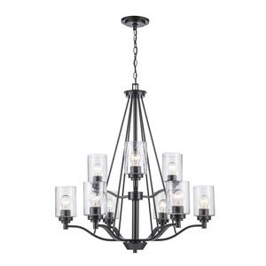 Simi 9-Light Black Modern Kitchen or Dining room Hanging Chandelier with Seeded Glass Shades