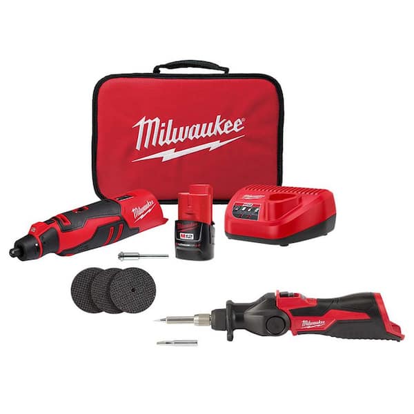 Milwaukee M12 12V Lithium-Ion Cordless Brushless Rotary Tool Kit with ...