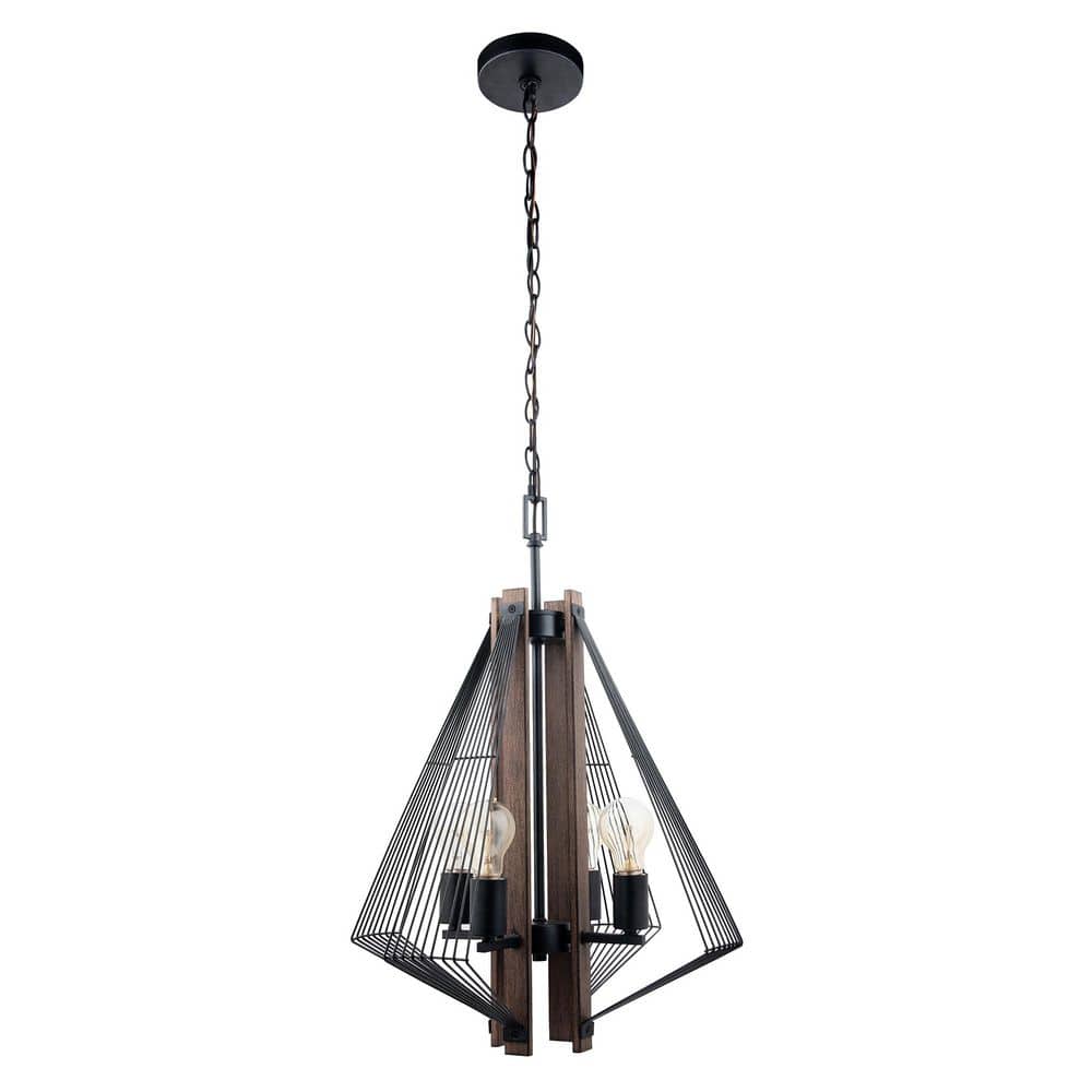 Zenith Black and Wood 24" Modern Pendant Light with LED Bulbs