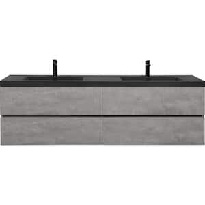 72 in. W x 20 in. D x 22 in. H Double Sink Floating Bath Vanity in Cement Grey with Matte Black Quartz Sand Top