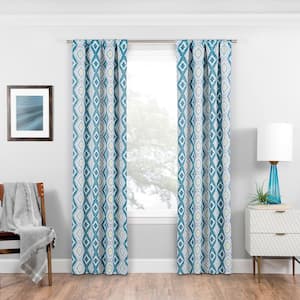 Morrow Teal Ikat Pattern Polyester 37 in. W x 63 in. L Blackout Single Rod Pocket Curtain Panel