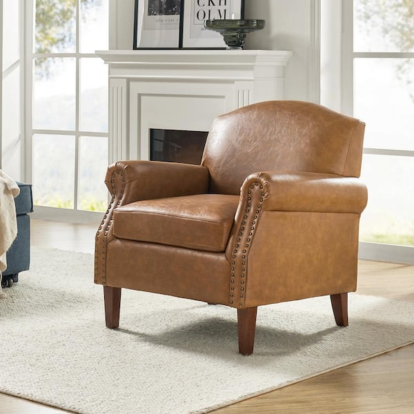 JAYDEN CREATION Gianluigi Camel Faux Leather Arm Chair with