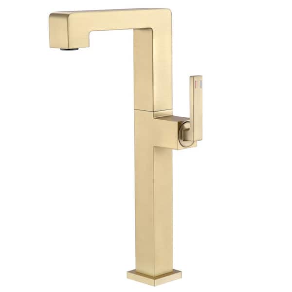 Single Handle Single Hole Bathroom Vessel Sink Faucet in Brushed Gold